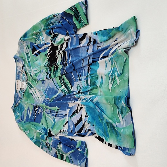 Bon Worth Blouse Top Petite M Abstract Tropical Print Hawaiian Vacation Beach - Picture 10 of 10